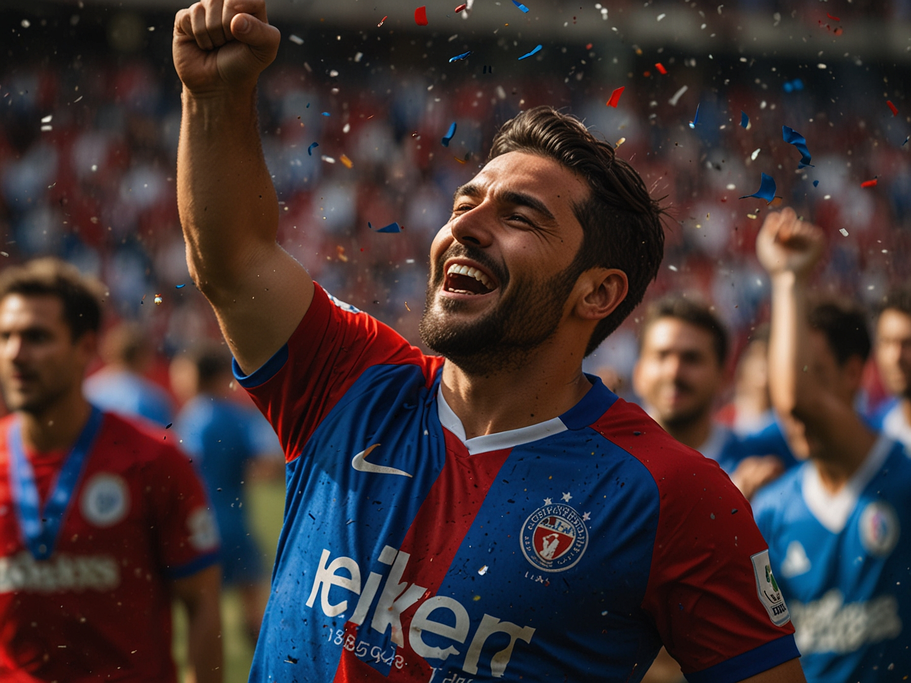 Jugador celebrando un gol en estadio - FantasticBet